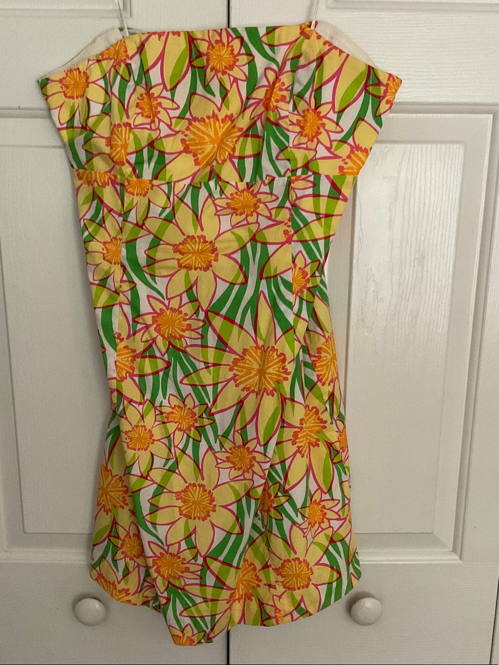 Lilly Pulitzer Strapless Floral Dress in Yellow, Green & Pink daffodils
